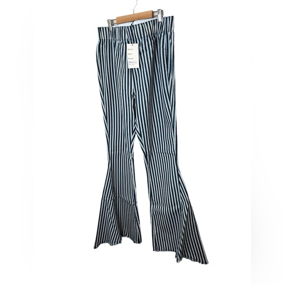 Home Folk Blue Striped Elastic Waist Flare Jeans - Picture 2 of 11